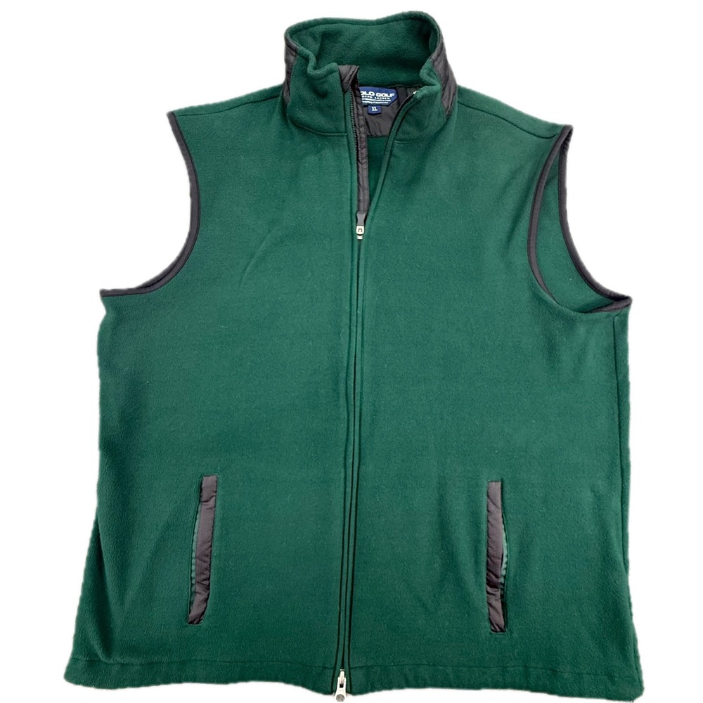 Polo‎ Golf Ralph Lauren Vest Mens XL Green Fleece Full Zip Mock Neck Sleeveless